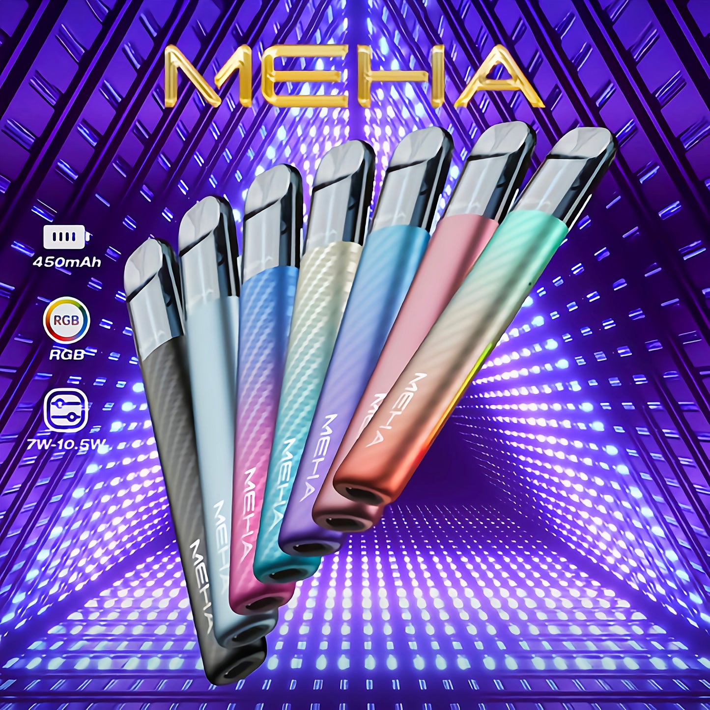 【MEHA Crush 魅嗨五代主機】三檔可調節功率煙桿/7色可選/兩側帶氛圍燈-台灣現貨